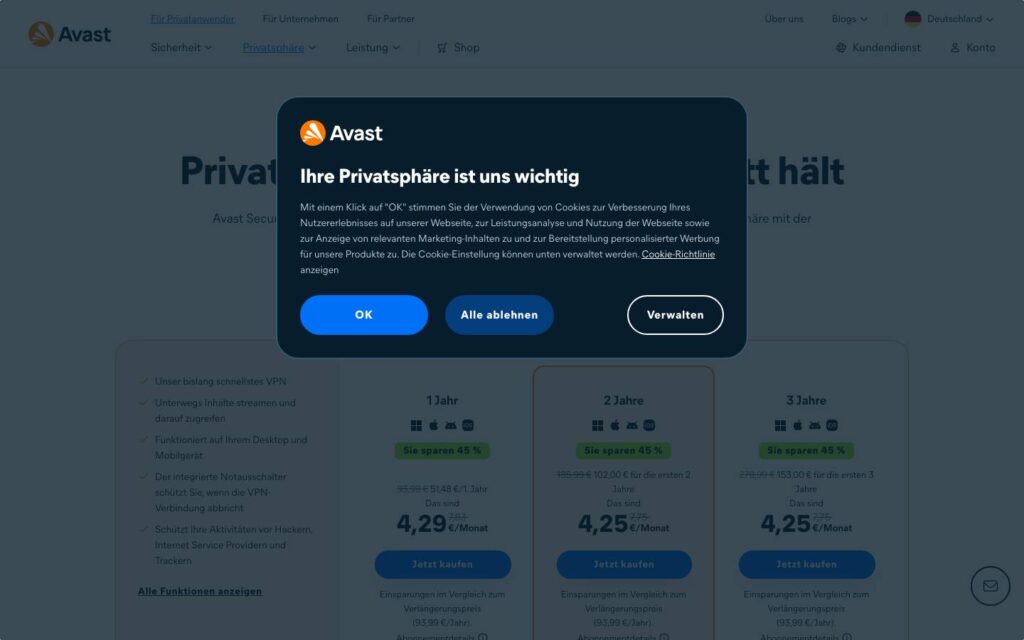 Avast SecureLine Screenshot