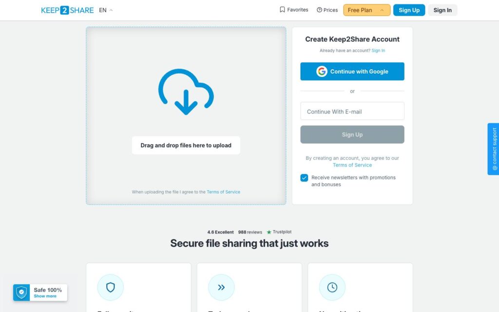 Keep2Share Screenshot