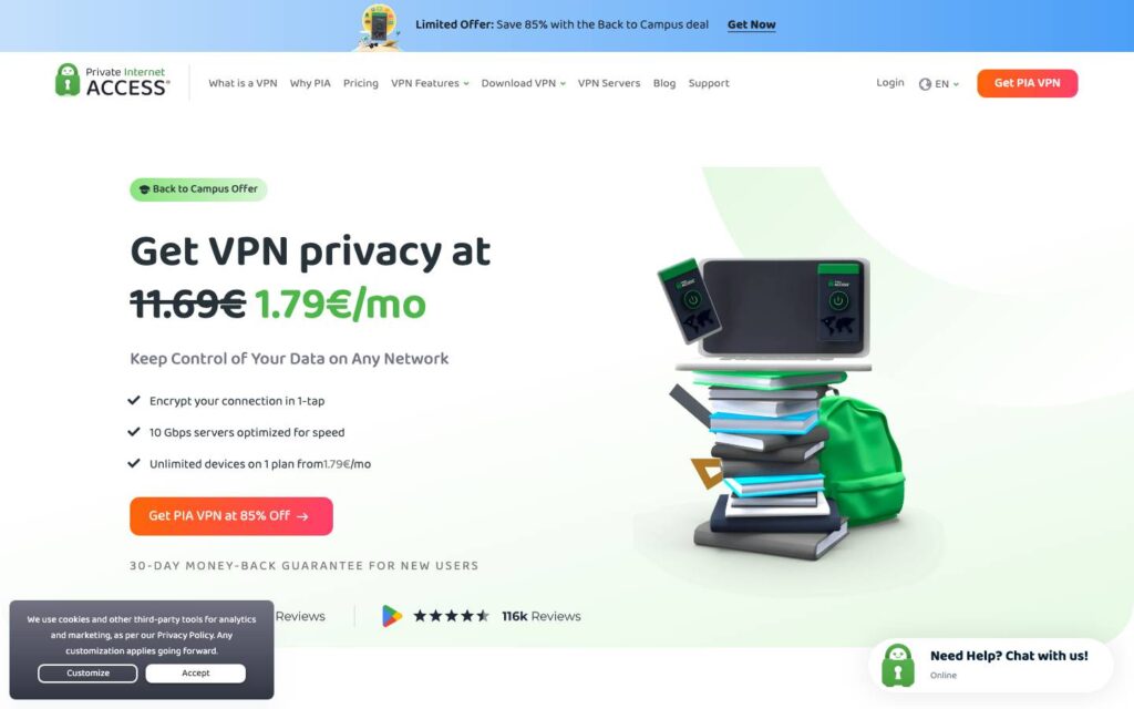 Private Internet Access Screenshot