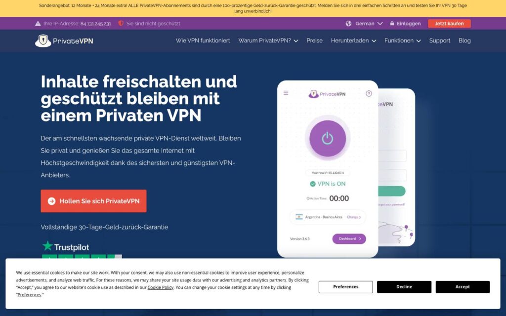 PrivateVPN Screenshot